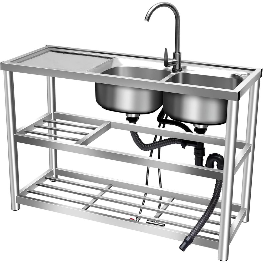 Commercial Kitchen Double Sink - حوض مطبخ تجاري مزدوج مع طاولة