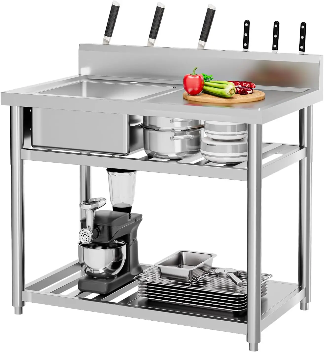 Commercial Kitchen Double Sink - حوض متعدد الاستخدامات من الفولاذ المقاوم