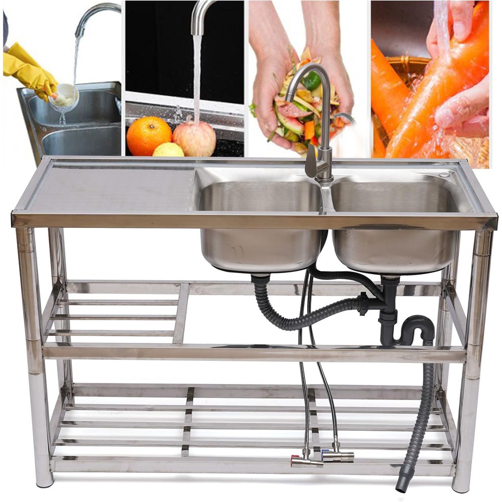 حوض غسيل مزدوج من الفولاذ المق - مراجعة Commercial Kitchen Double Sink وسعره