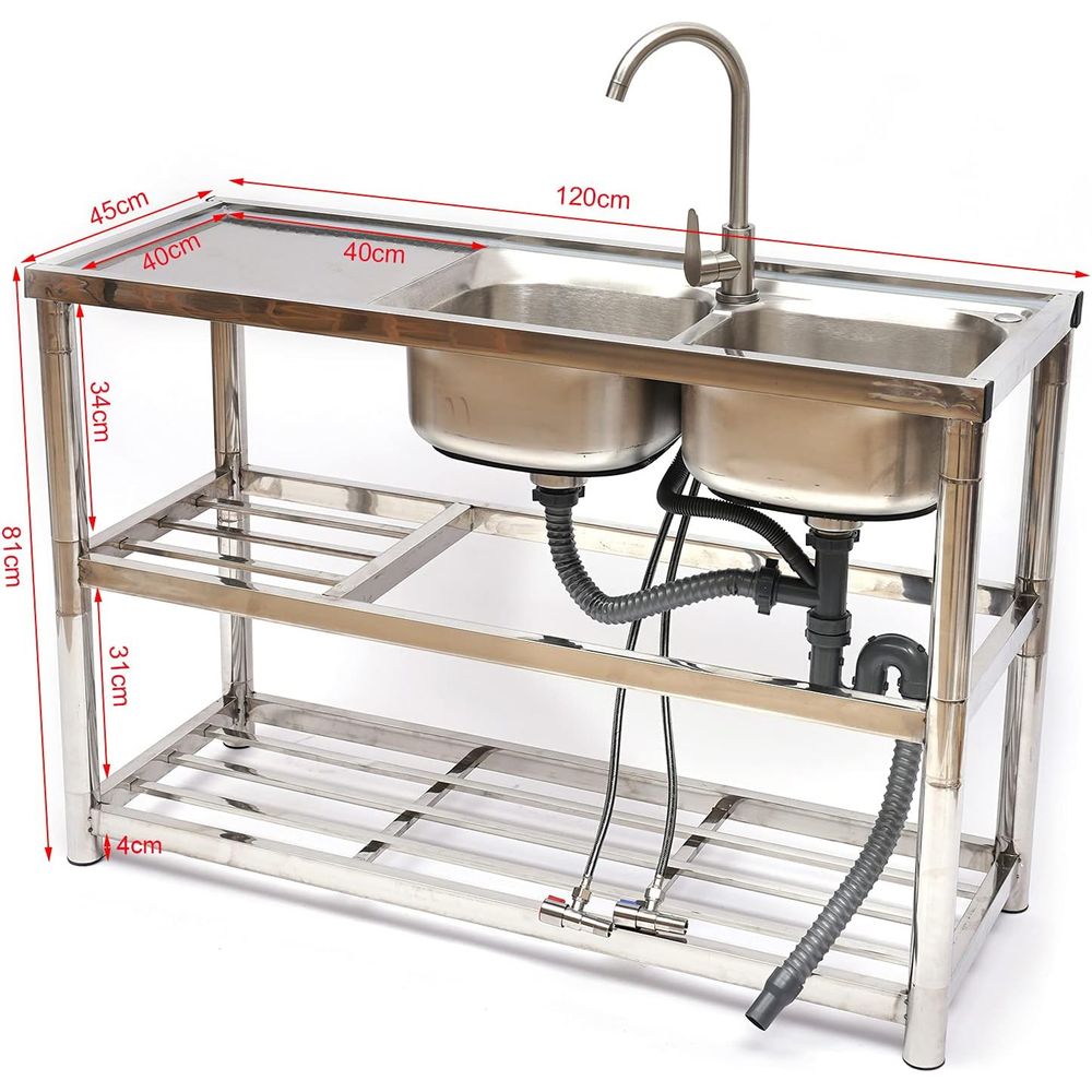 حوض غسيل مزدوج من الفولاذ المق - مراجعة Commercial Kitchen Double Sink وسعره