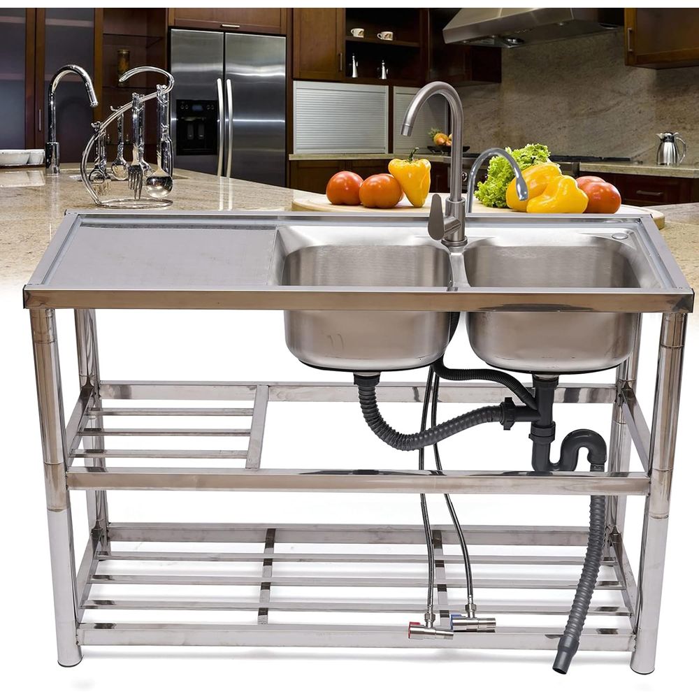 حوض غسيل مزدوج من الفولاذ المق - مراجعة Commercial Kitchen Double Sink وسعره