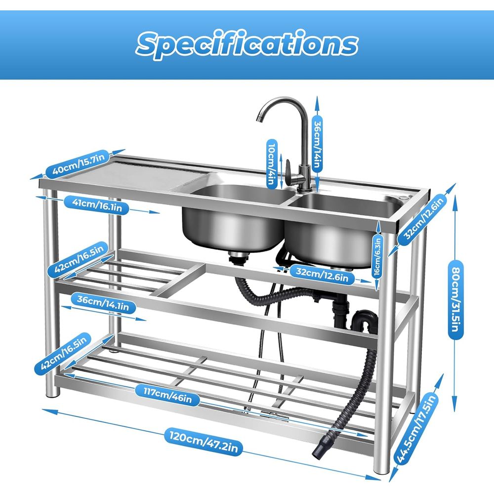 حوض مطبخ تجاري مزدوج مع طاولة  - مراجعة Commercial Kitchen Double Sink وسعره