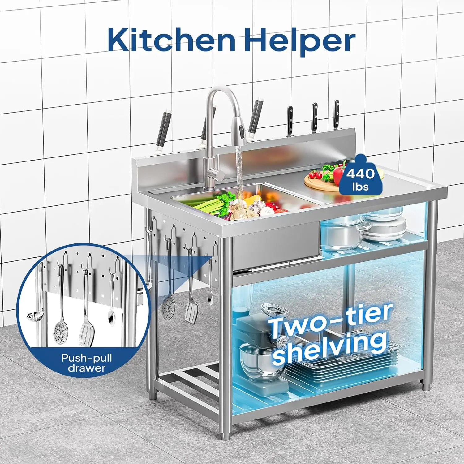 حوض متعدد الاستخدامات من الفول - مراجعة Commercial Kitchen Double Sink وسعره
