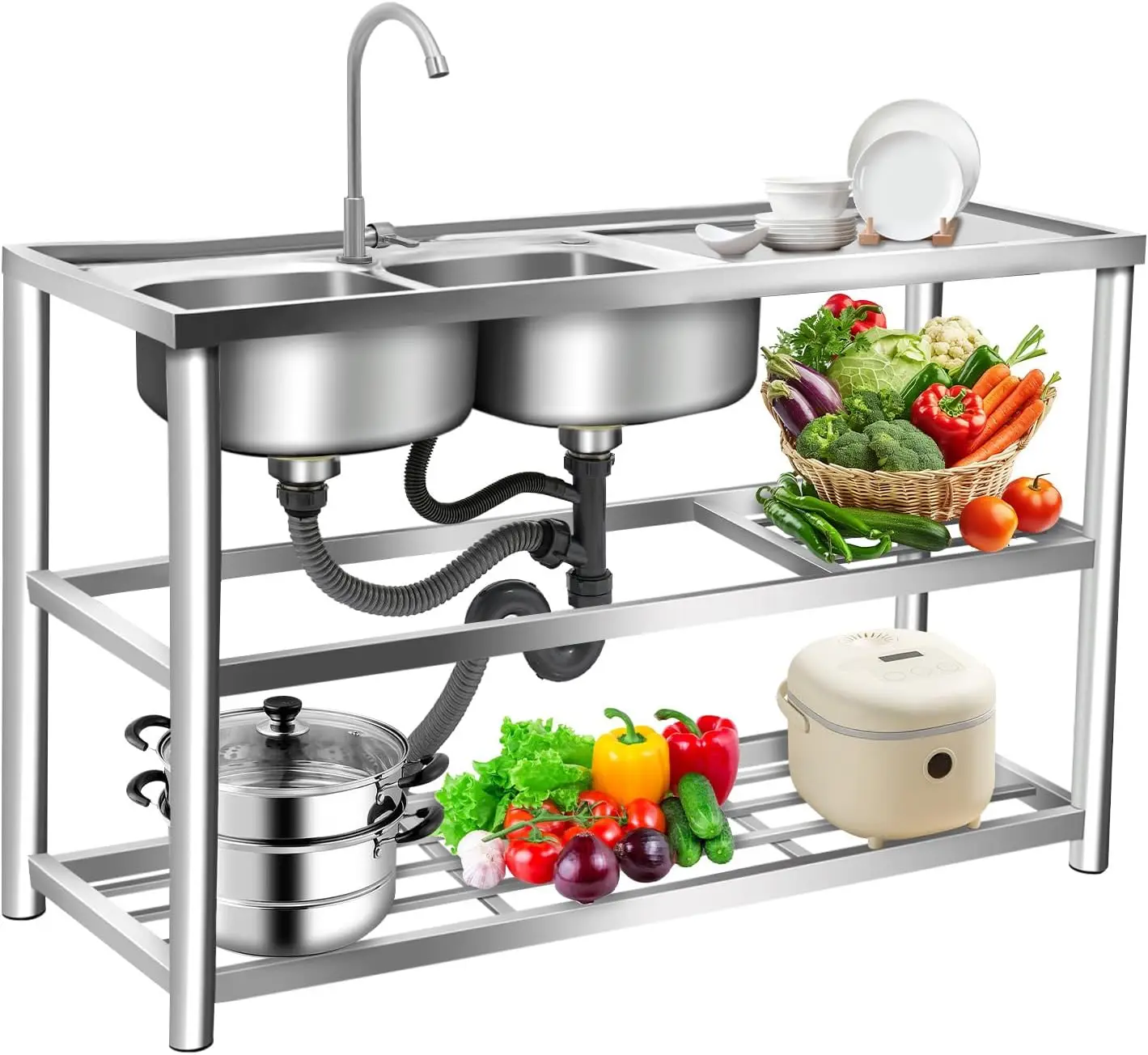 حوض غسيل من الفولاذ المقاوم لل - مراجعة Commercial Kitchen Double Sink وسعره