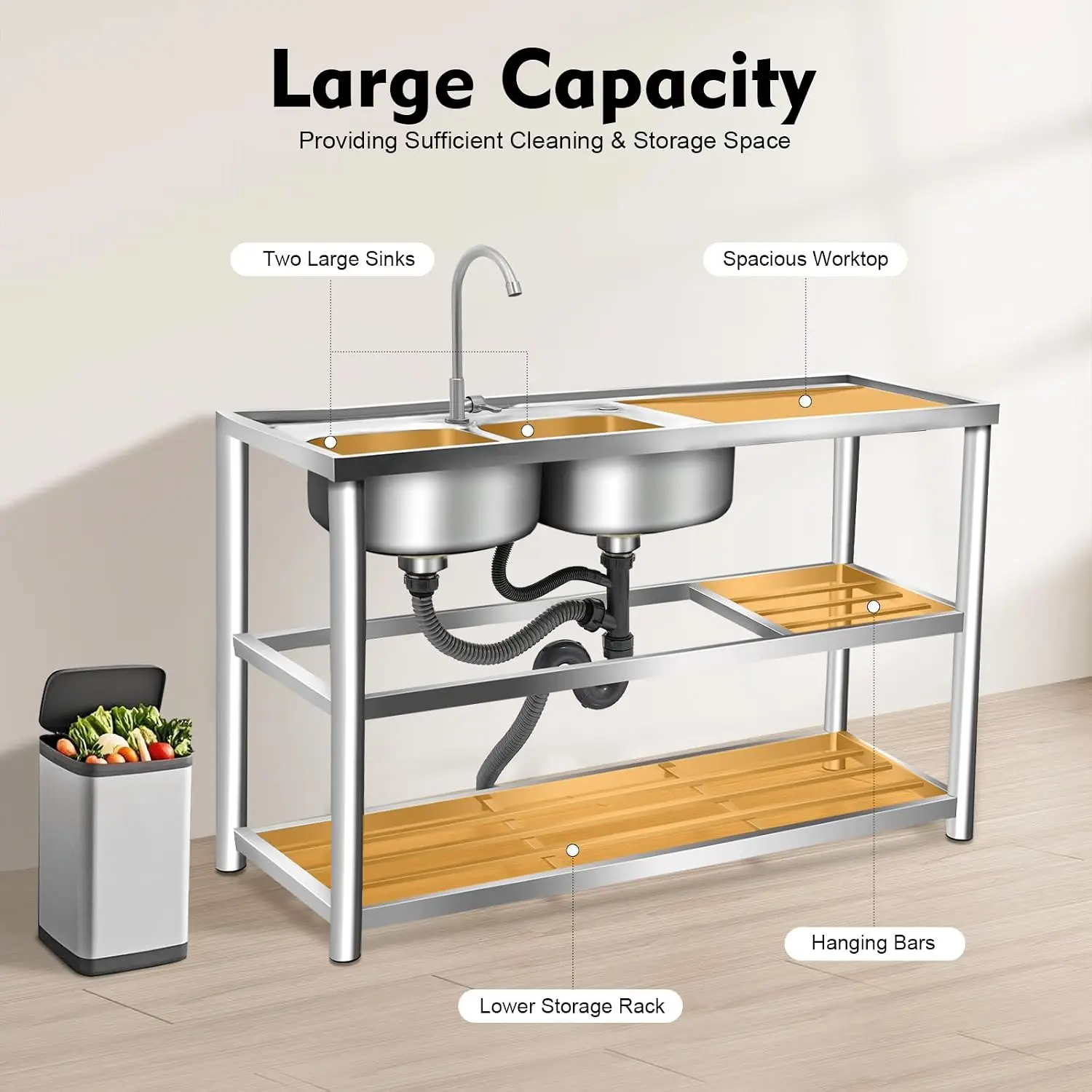 حوض غسيل من الفولاذ المقاوم لل - مراجعة Commercial Kitchen Double Sink وسعره