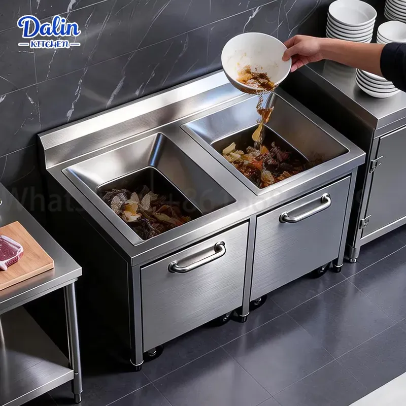 خزانة نفايات متحركة من الفولاذ - مراجعة Commercial Kitchen Garbage Can وسعره